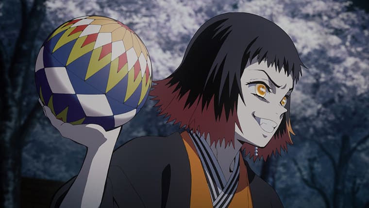 鬼滅の刃のアニメ第9話 手毬鬼「朱紗丸」と矢印鬼「矢琶羽」