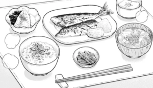 優希特製・焼き魚定食（漫画11巻の第85話）